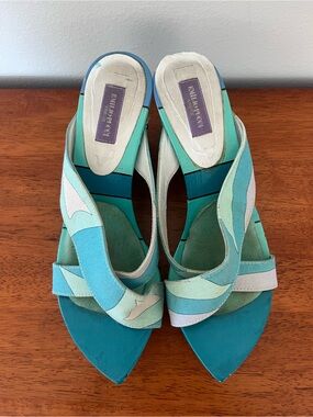 Emilio Pucci Aqua, Teal & Turquoise Pointed Slingback Mules